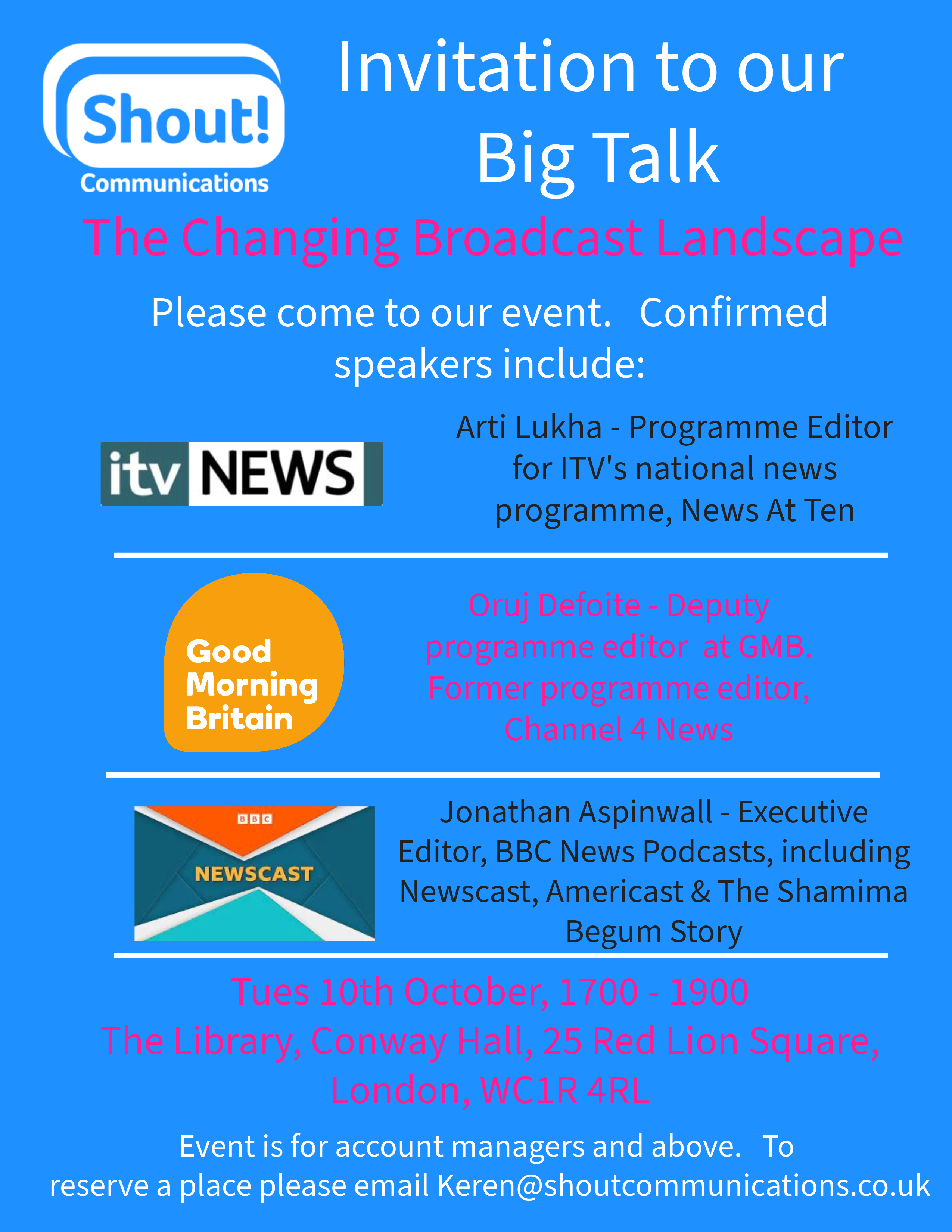Invitation to our event with ITV News, Good Morning Britain and BBC News Podcasts 
