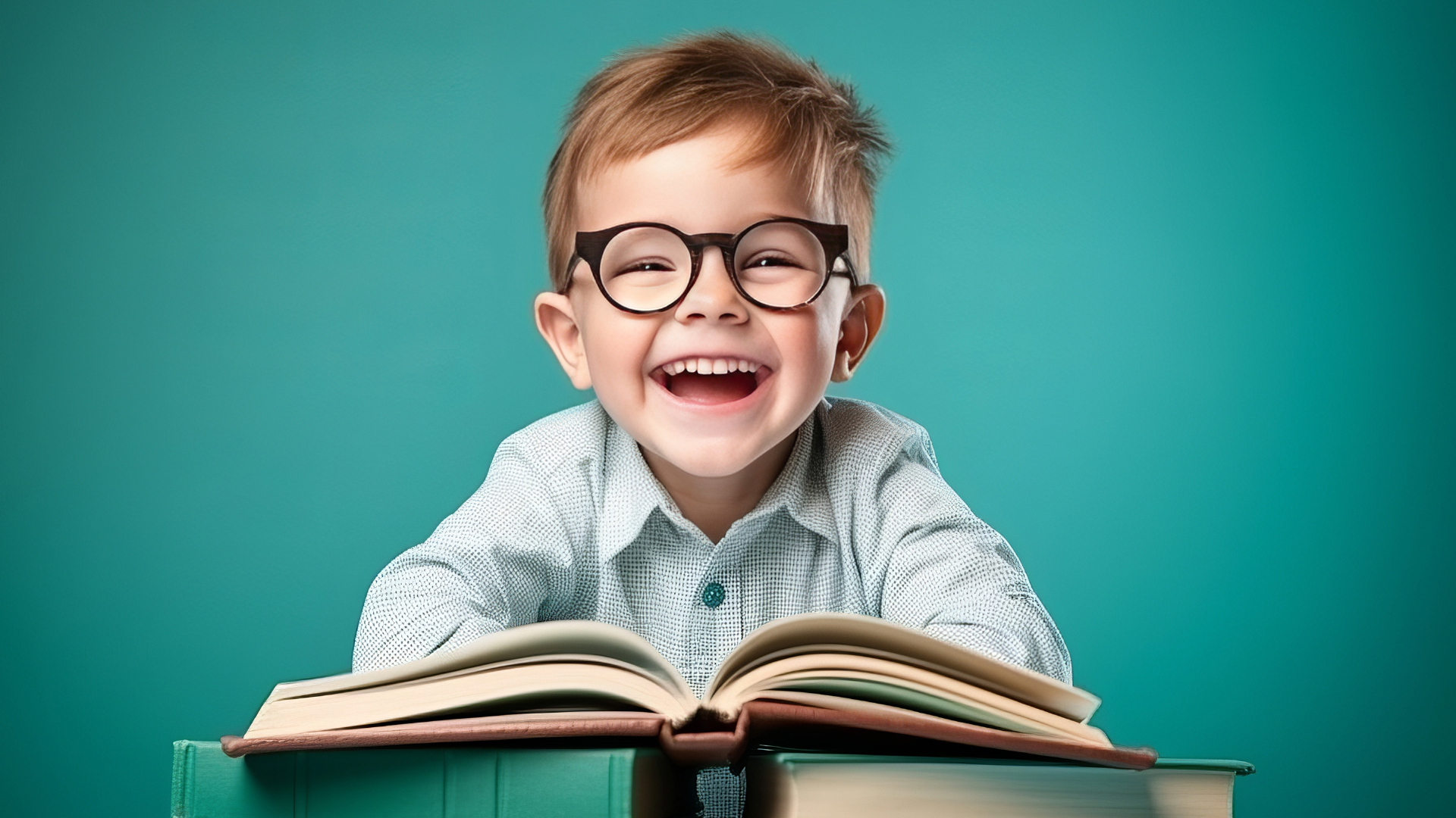 Boy with glasses and books