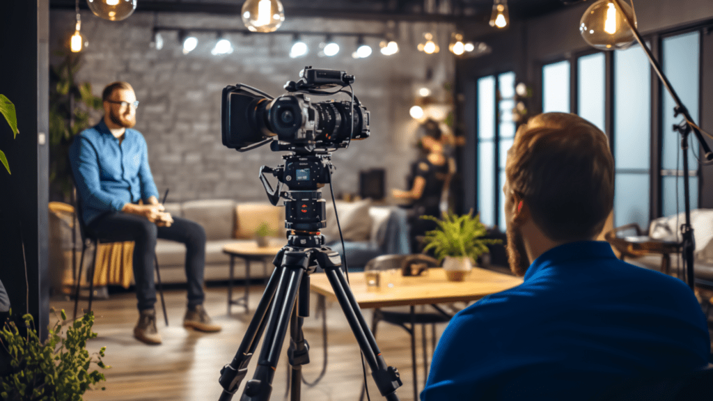 cameraman filming man