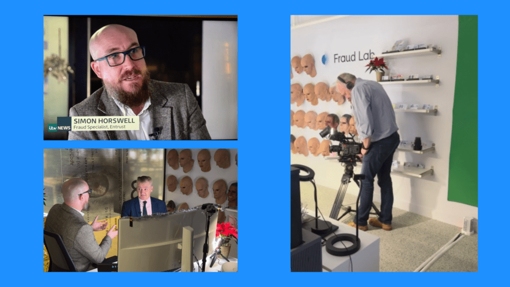 three photos showing ITV filming entrust